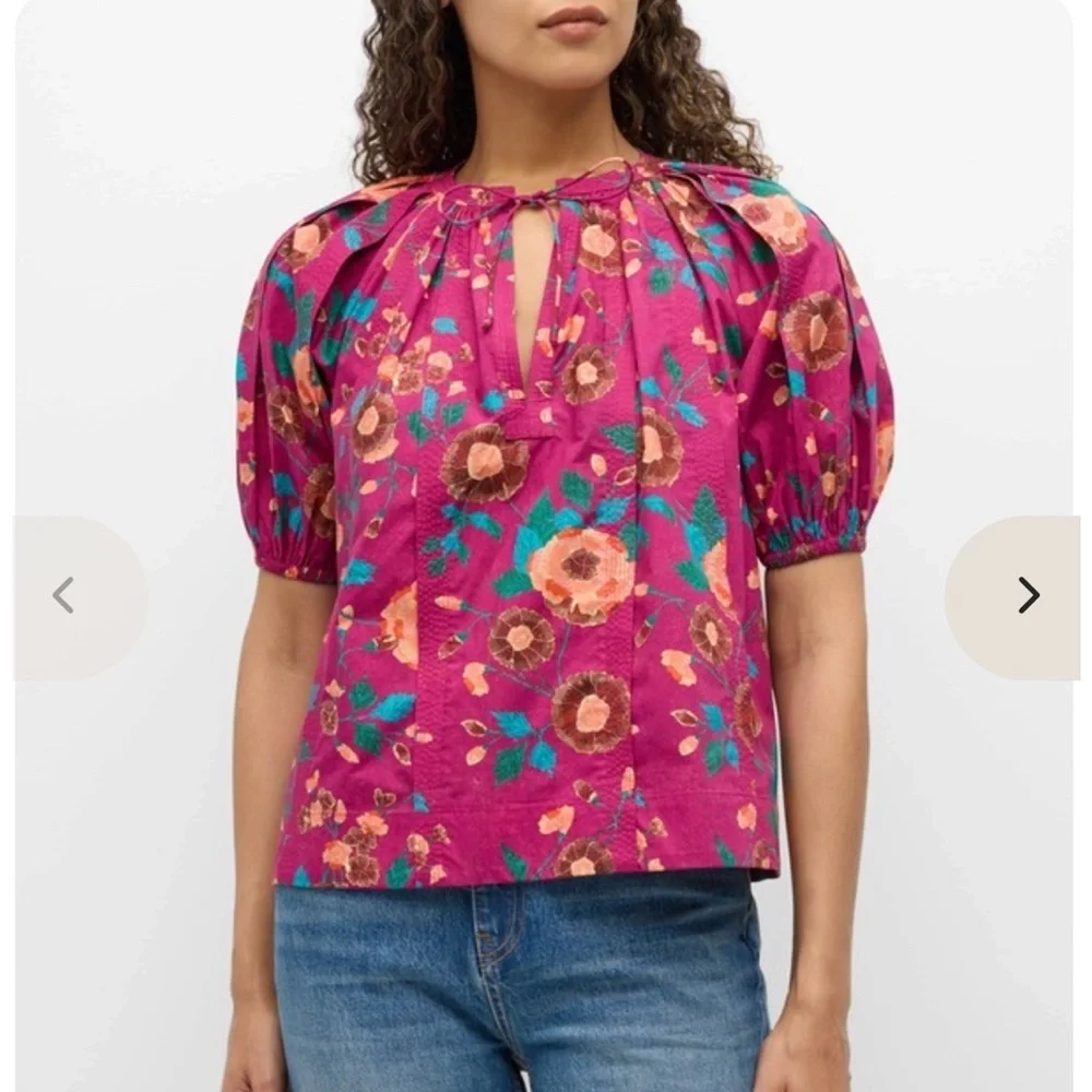 NWT ULLA JOHNSON Loli Short Sleeve Blouse Top Ruby Floral 2